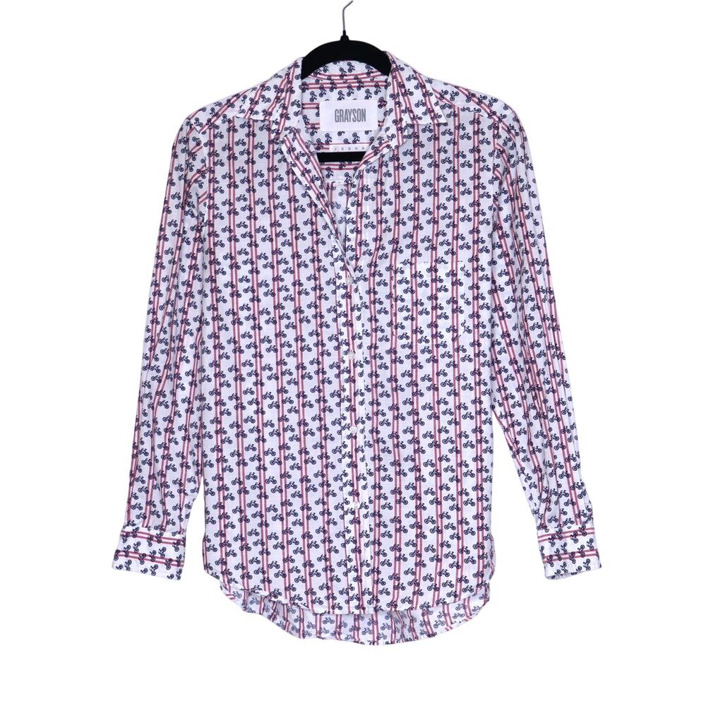 GRAYSON The Hero Button Down Shirt Bicycle Print Long Sleeves Women's 1 / US XS